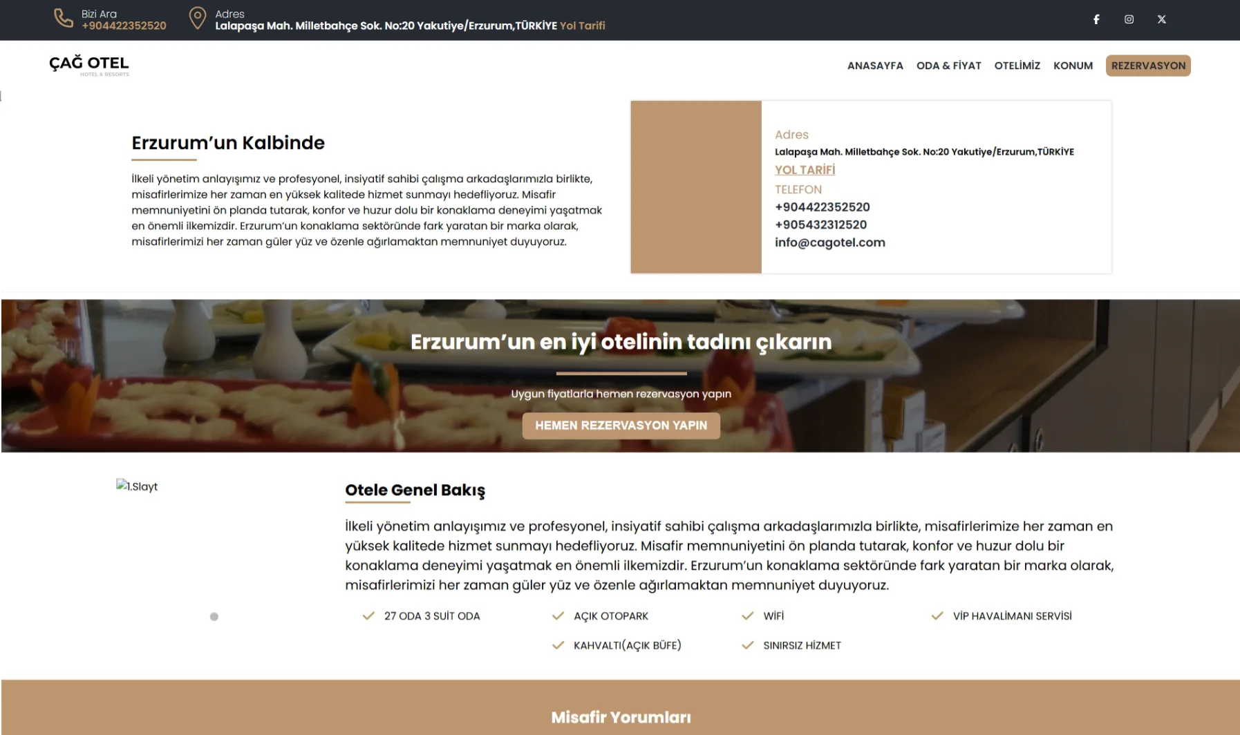 Çağ Otel Erzurum - Şehir Oteli Kurumsal Web Sitesi & Oda Tanıtımı